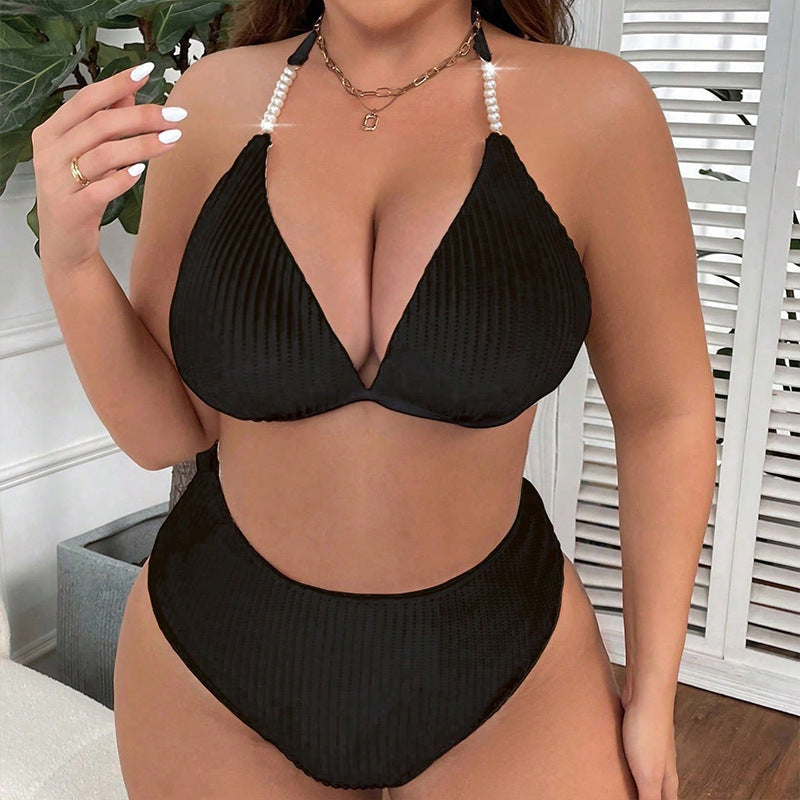 Bikini Set-Halter with pearls and High Waisted