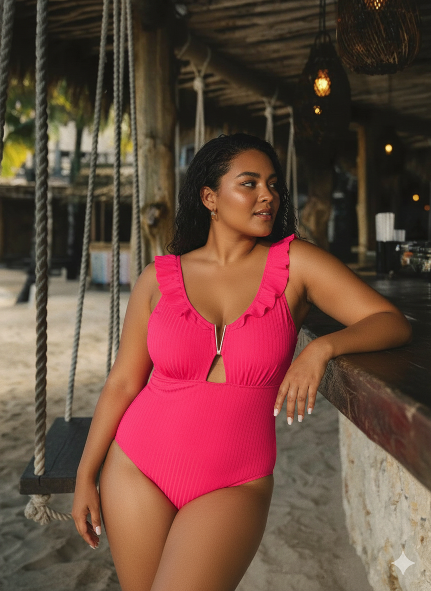 One piece -Ruffled hem Tummy Control Swimsuit