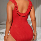 One piece -Ruffled hem Tummy Control Swimsuit