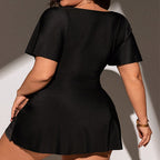 Swimsuit - Elegant Black Swim Dress with Sleeves