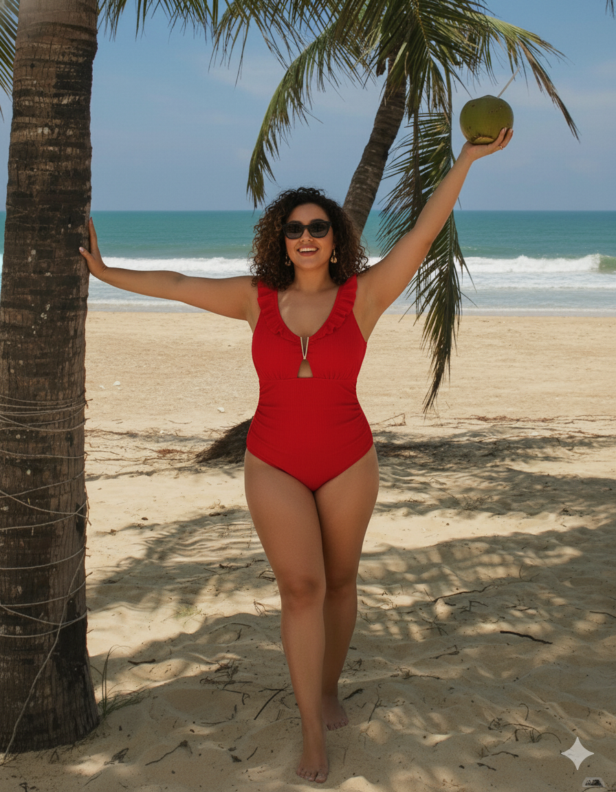 One piece -Ruffled hem Tummy Control Swimsuit