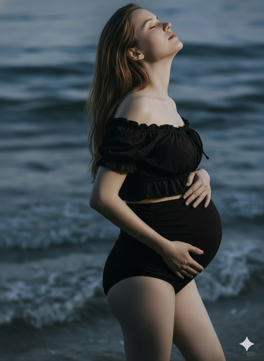 Maternity-Bikini Set-Off-the-Shoulder Embroidered Maternity Swimwear