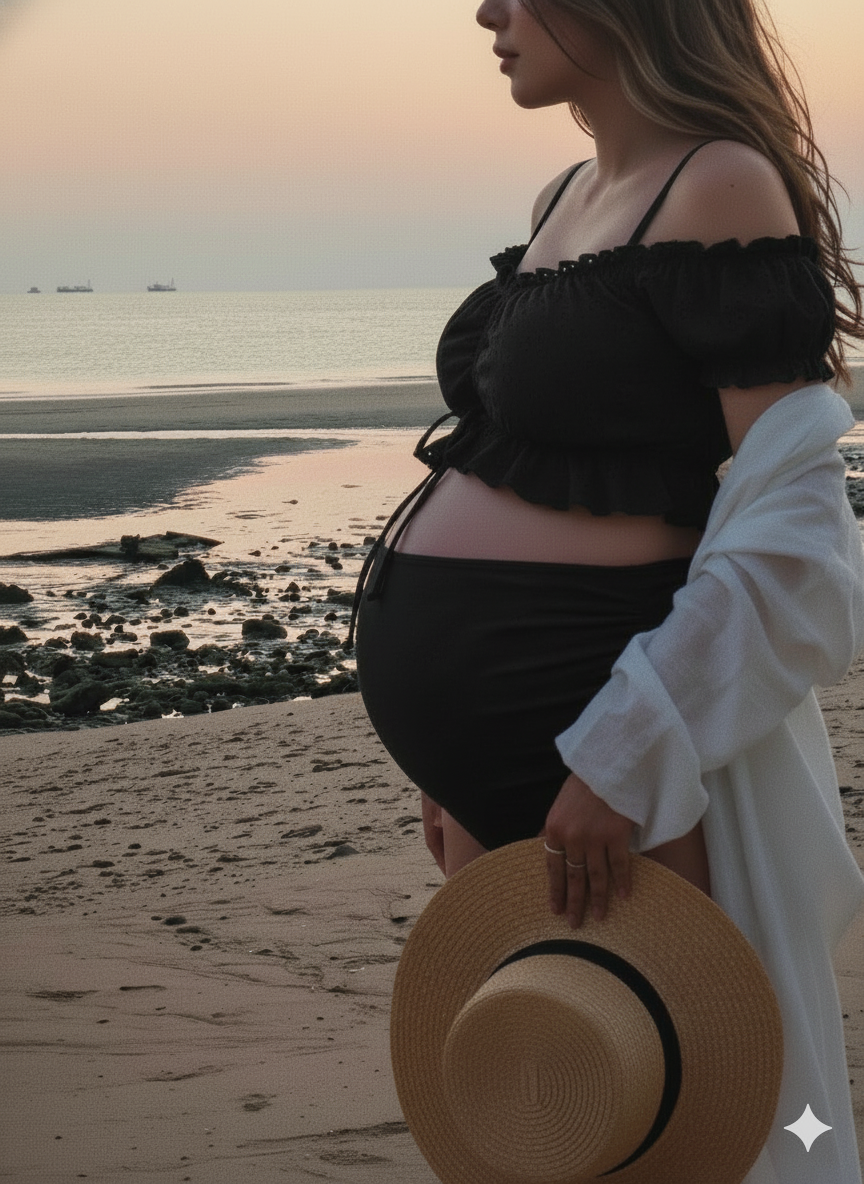 Maternity-Bikini Set-Off-the-Shoulder Embroidered Maternity Swimwear