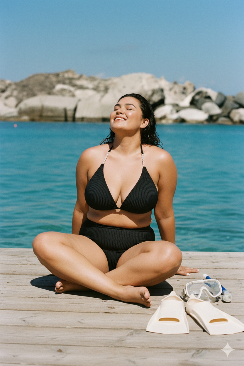 Bikini Set-Halter with pearls and High Waisted