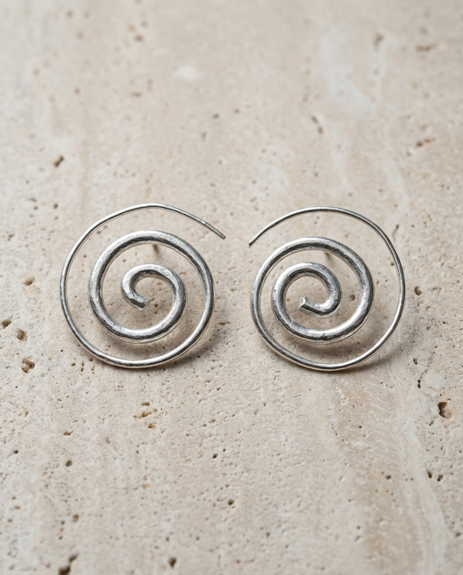 Swirl Infinity Hoops Earrings | Handcrafted Miao Silver