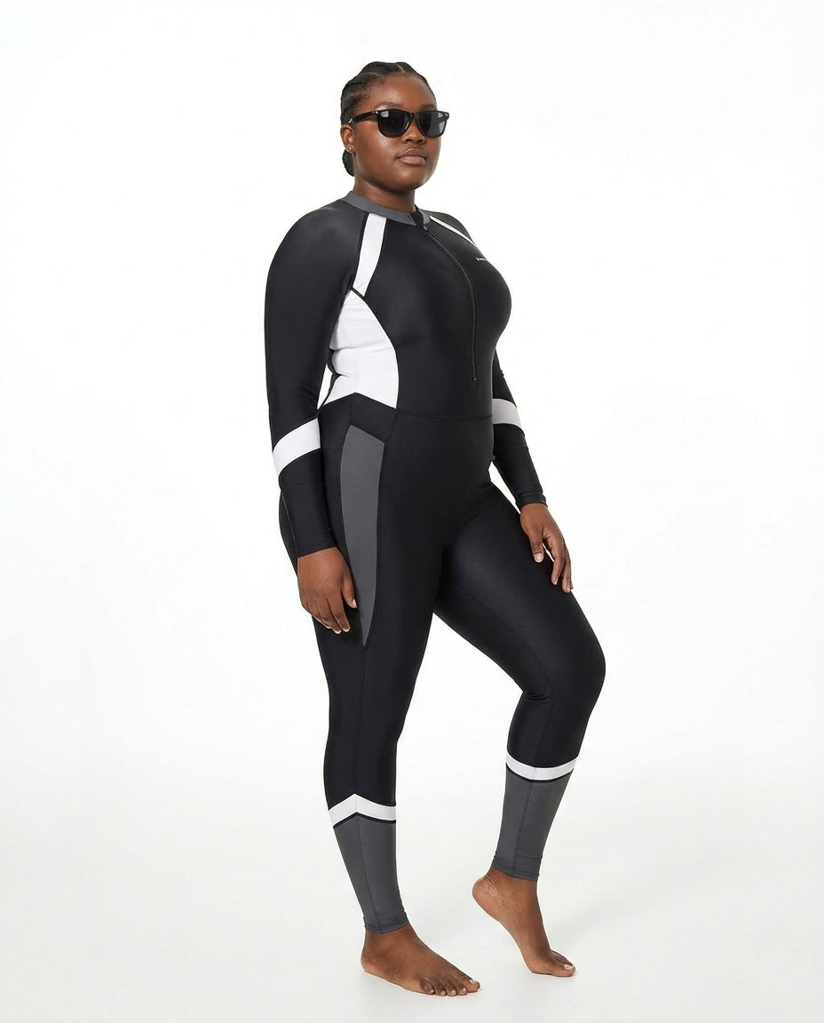 Modest Plus size Skirted Swimsuit Set - Long Sleeve Sun Protection Sport Hijab-Friendly Swimwear