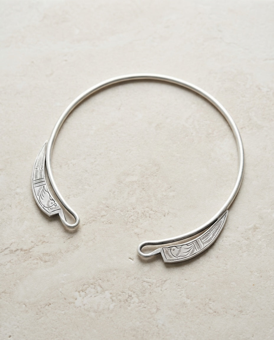 Winged Spirit Open Torque | Hand-Engraved Miao Silver  Collar