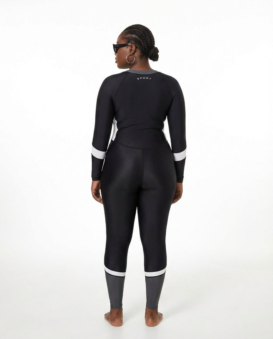 Modest Plus size Skirted Swimsuit Set - Long Sleeve Sun Protection Sport Hijab-Friendly Swimwear