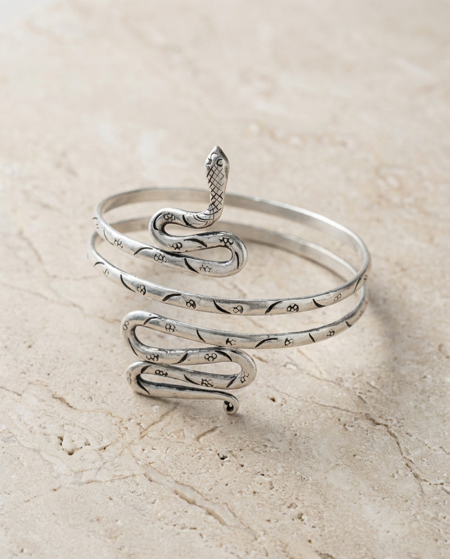 "Vivid Coil"- Serpent Spiral Dual-Wear Cuff | Handcrafted Miao Silver