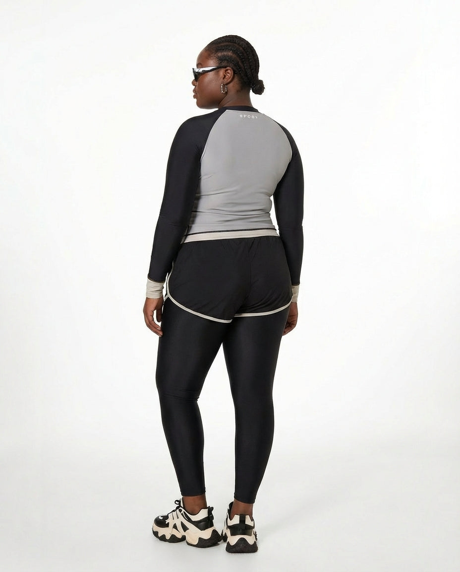 Modest 3-Piece Swimsuit Set - Long Sleeve Zip Rash Guard, Swim Shorts & Leggings - Sun Protection