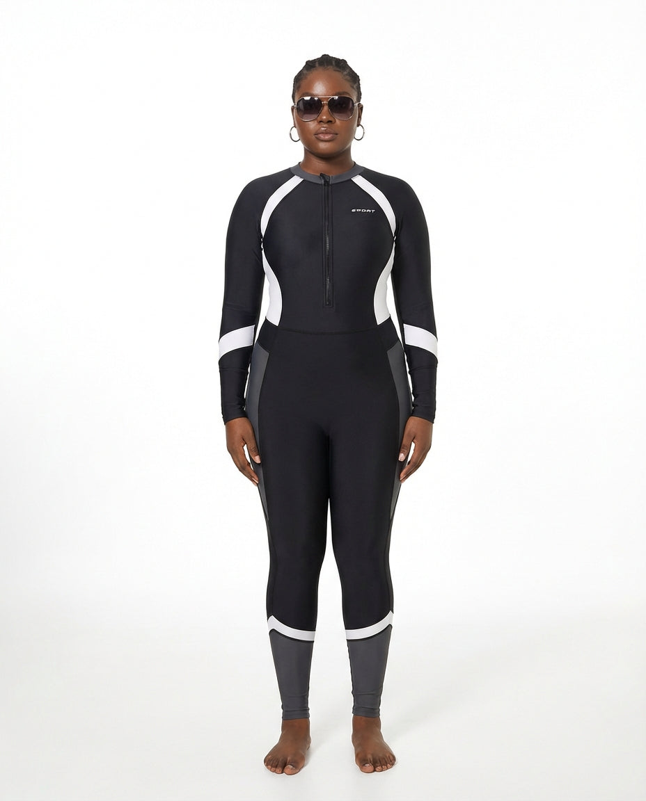 Modest Plus size Skirted Swimsuit Set - Long Sleeve Sun Protection Sport Hijab-Friendly Swimwear