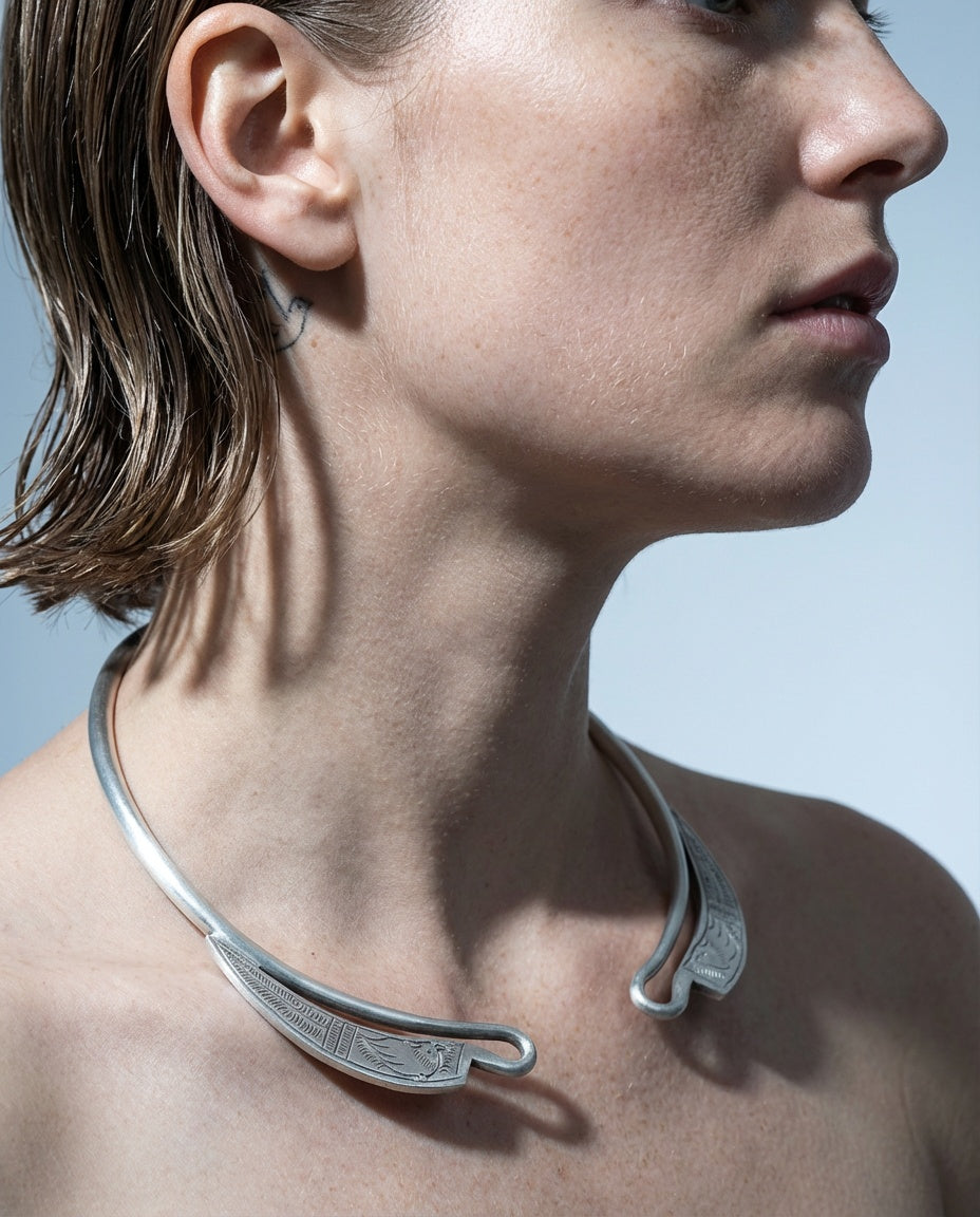 Winged Spirit Open Torque | Hand-Engraved Miao Silver  Collar